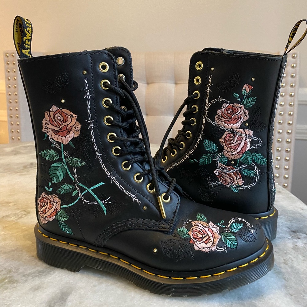 Dr.Martens 1490 Vonda Floral Leather Mid Calf Boots 7